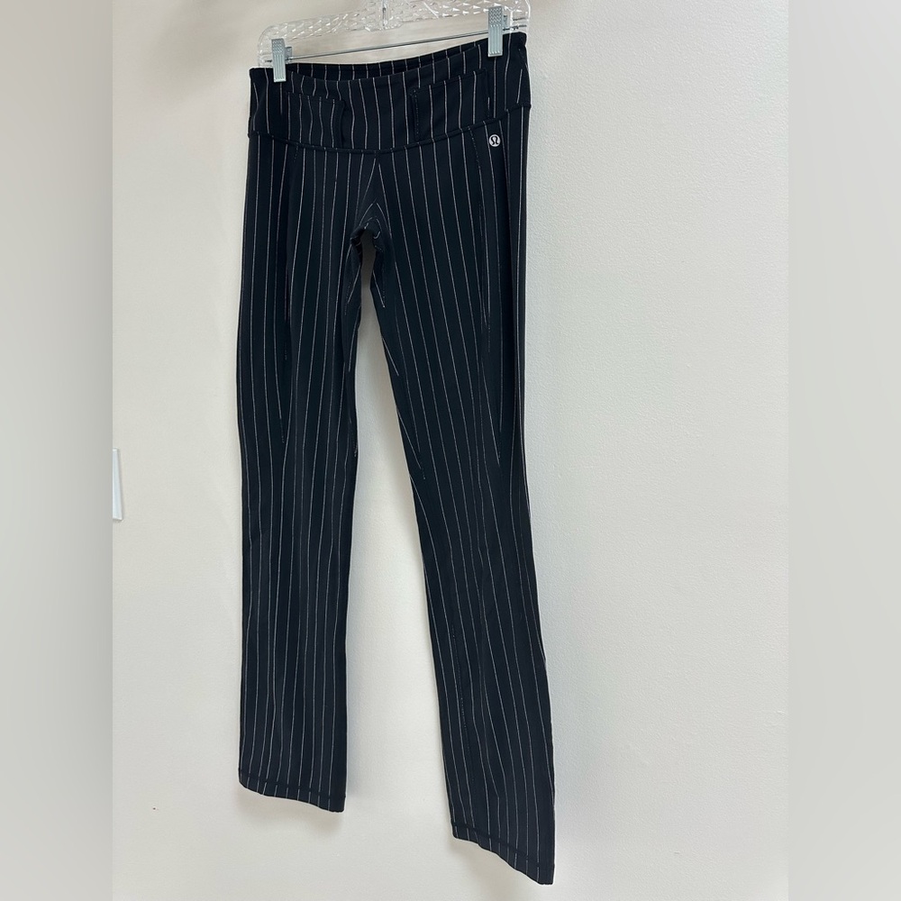 Lululemon Black Pinstripe High Rise Stretch Pants 8/10 Work Travel Career - Picture 3 of 7